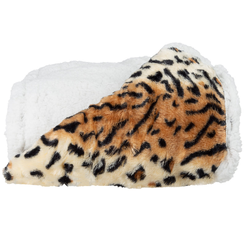Tiger Print Fleece Sherpa Reversible Throw Blanket 50x60 Inch