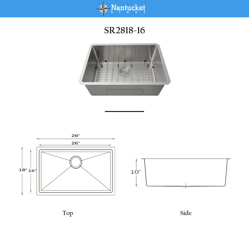 Pro Series 28'' L Stainless Steel Single Basin Kitchen Sink