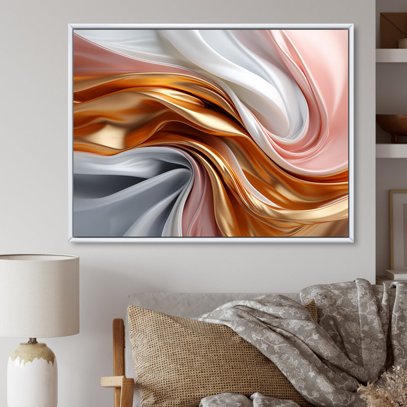 Art liquide en mouvement en rose doré et bleu I - formes abstraites sur toile, H 16 po x l 32 po x P 1 po