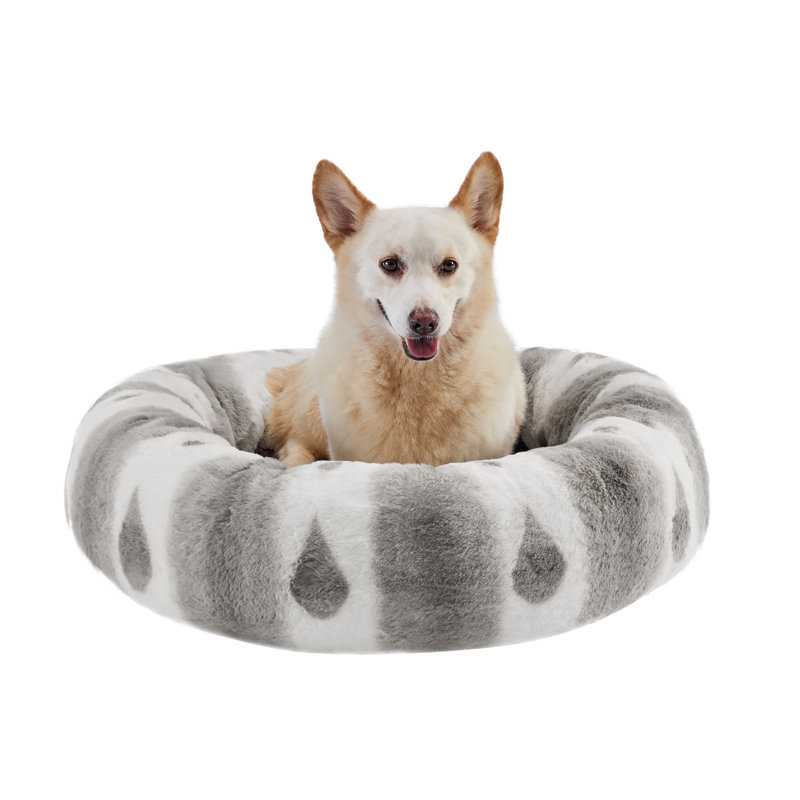 Gray Patterned Lux Faux Fur Large Donut Dog Bed