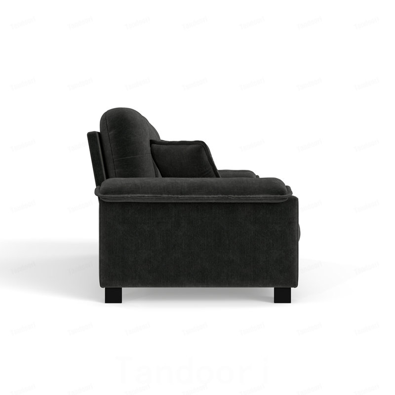 Canapé en chenille plissé 3 places avec support à ressorts durable et coussins en mousse épaisse et dense, Chenille - noir