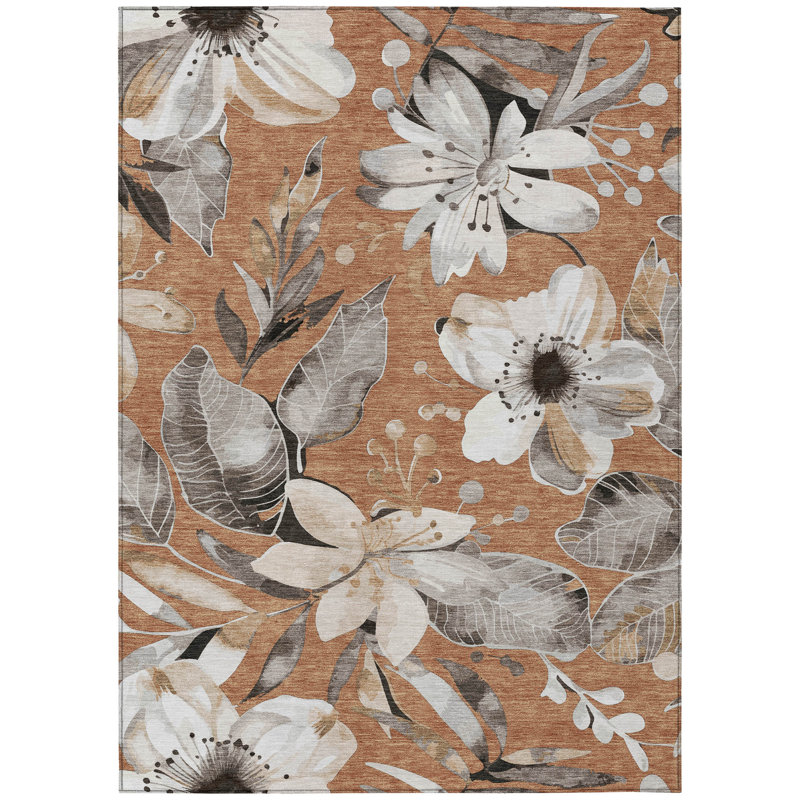 Machine Washable Indoor/Outdoor London ACN2260 Floral Rug, Rectangle 5' x 7'6"