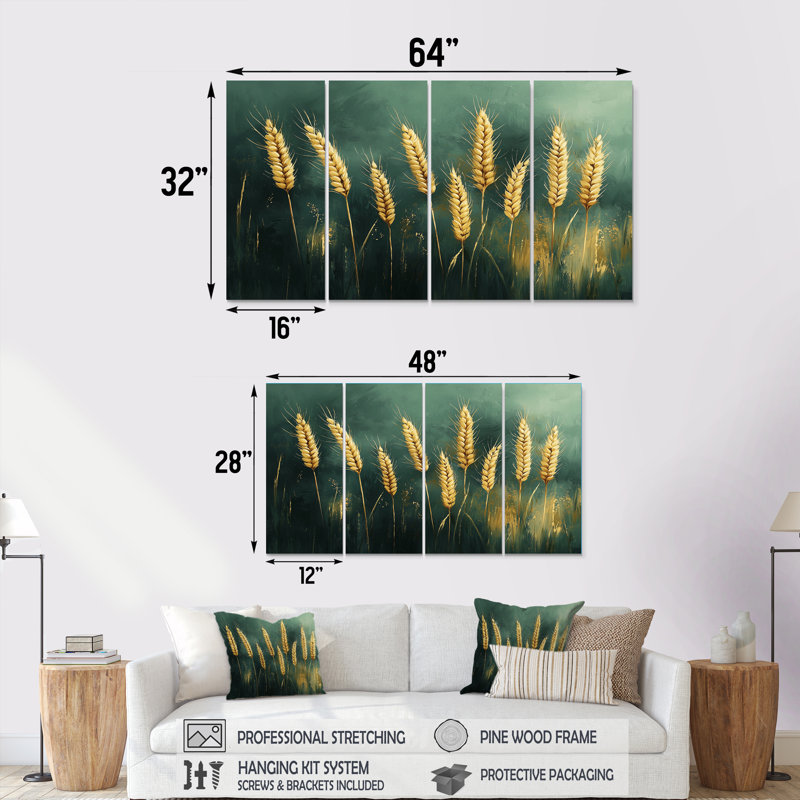 «Green Golden Wheat Fields I», ensemble d'art mural sur toile, H 28 po x l 48 po