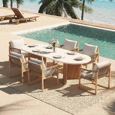 Kissner 7-piece Oval Outdoor Wood Dining Set With 6 Acacia Chairs