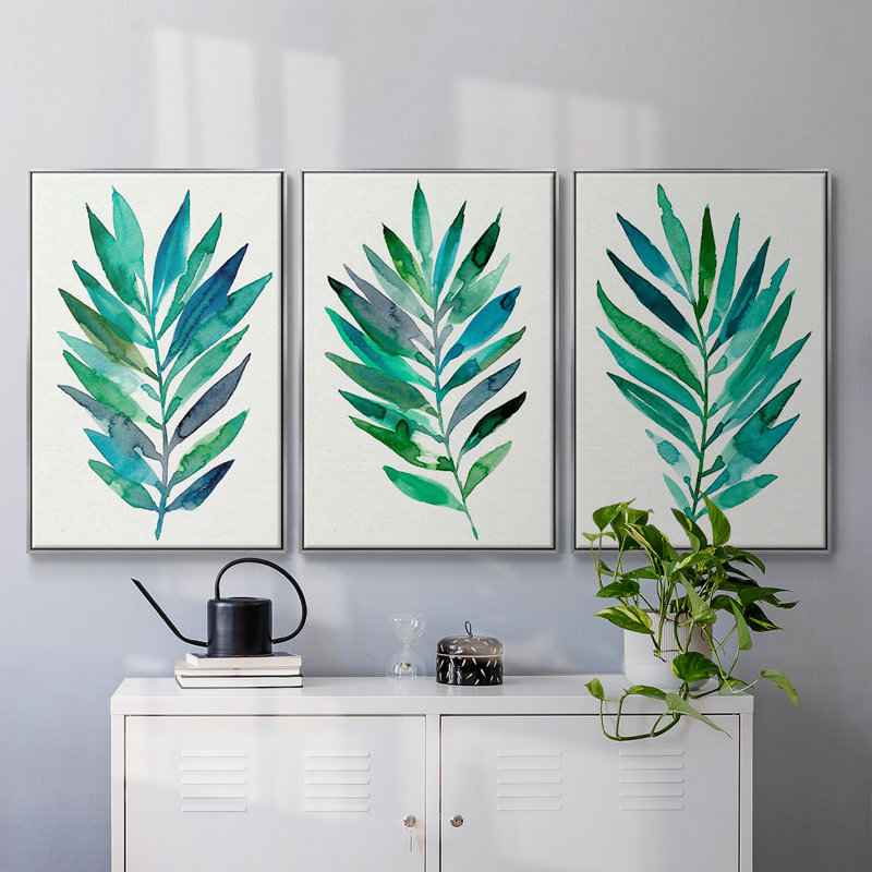 Ensemble de 3 pièces encadrées sur toile Palm Frond Flow I, H 27 po x l 54 po, Argent