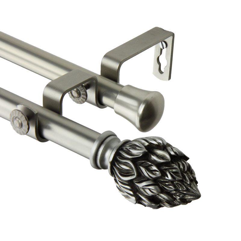 Tringle à rideaux double Leatherhead, 28 po à 48 po, Nickel satiné