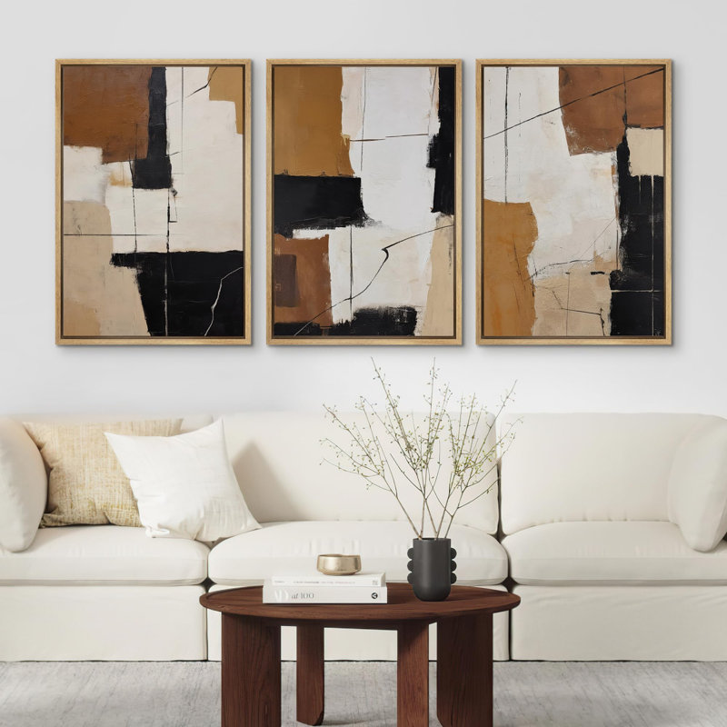 Beige brun, motif géométrique abstrait Mid Century Modern Shapes, illustrations, décor chic, Naturel, H 24 po x l 16 po
