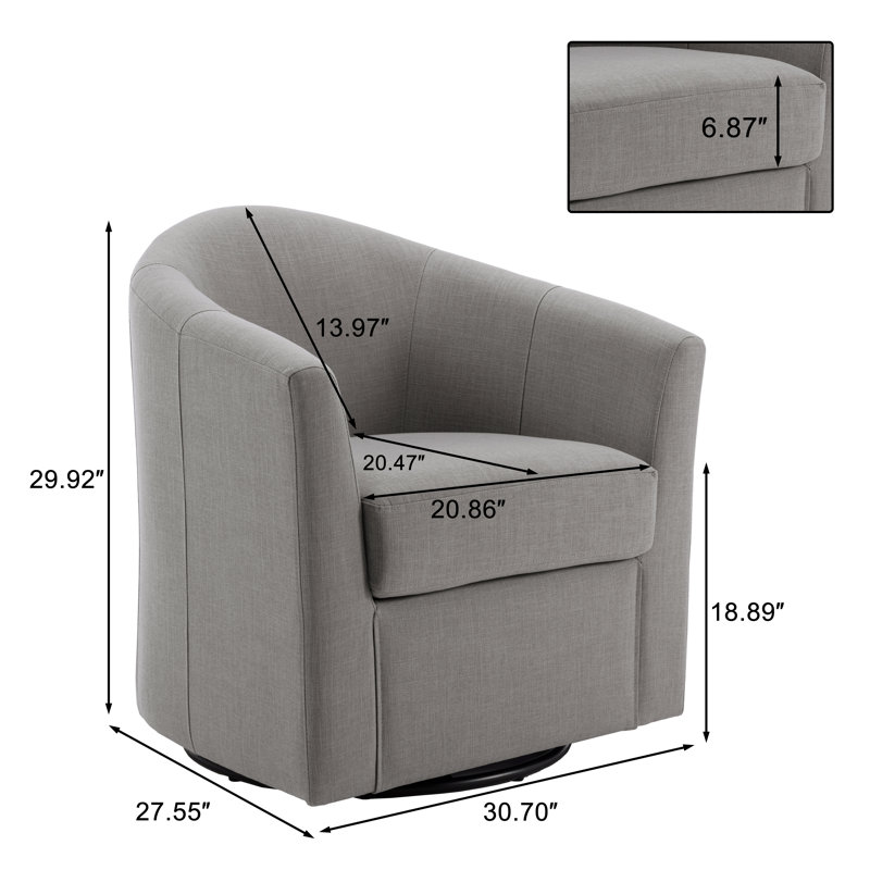 Fauteuil demi-tonneau pivotant rembourré Aunna, Mélange de lin couleur café