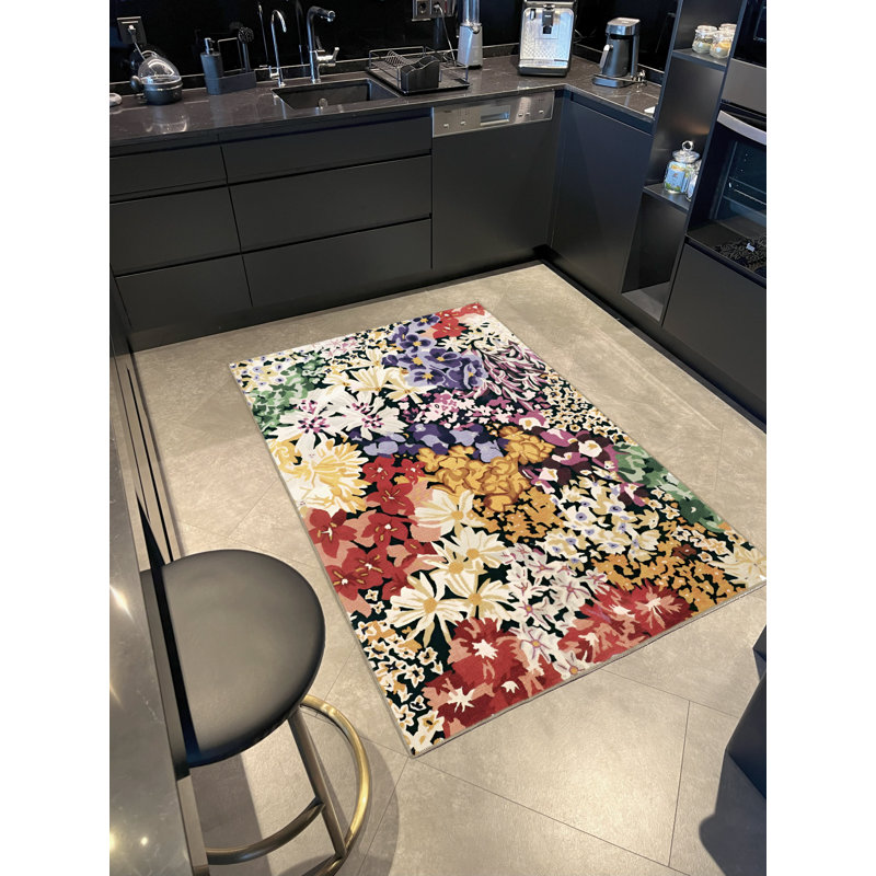 Multi-Colored Mixed Flower Rose Patterned Creative Modern Decorative Rug, Runner 3'3" x 9'10"