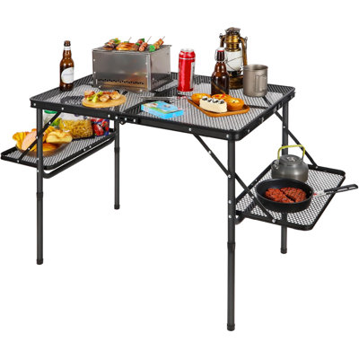 Table de barbecue pliante 53 po avec 2 tables d'appoint, hauteur réglable, structure en aluminium