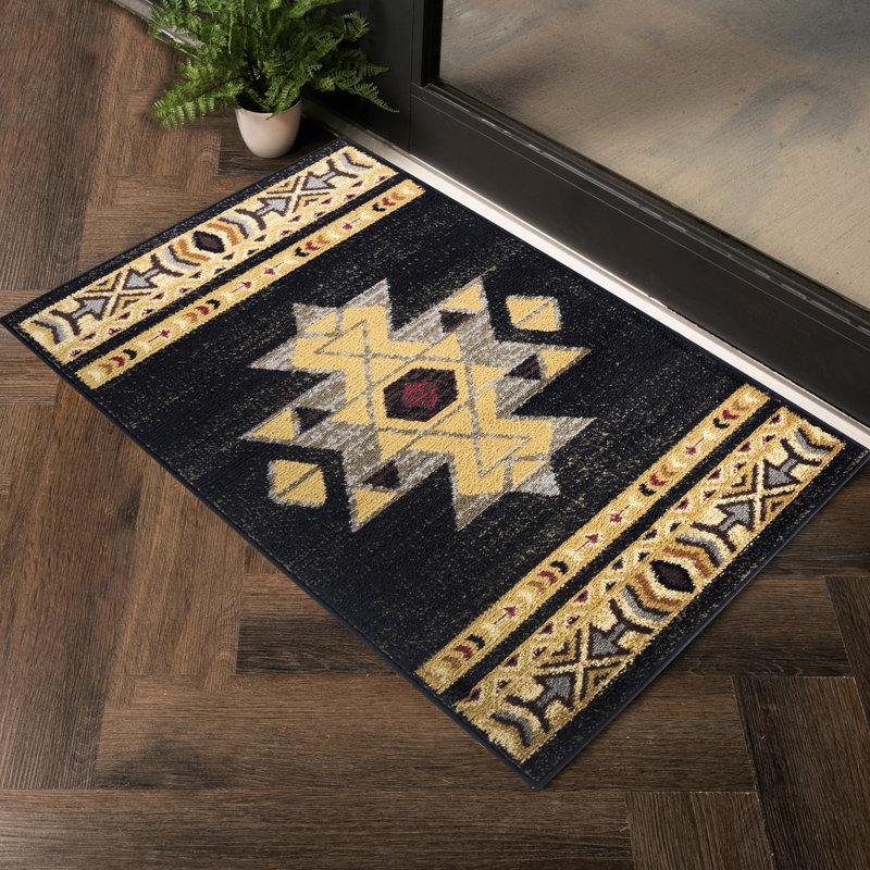 Tapis de 160 cm x 210 cm (5 pi 3 po x 7 pi) noir - Thème, polypropylène pour un intérieur élégant, idéal pour les zones de passage intense.
