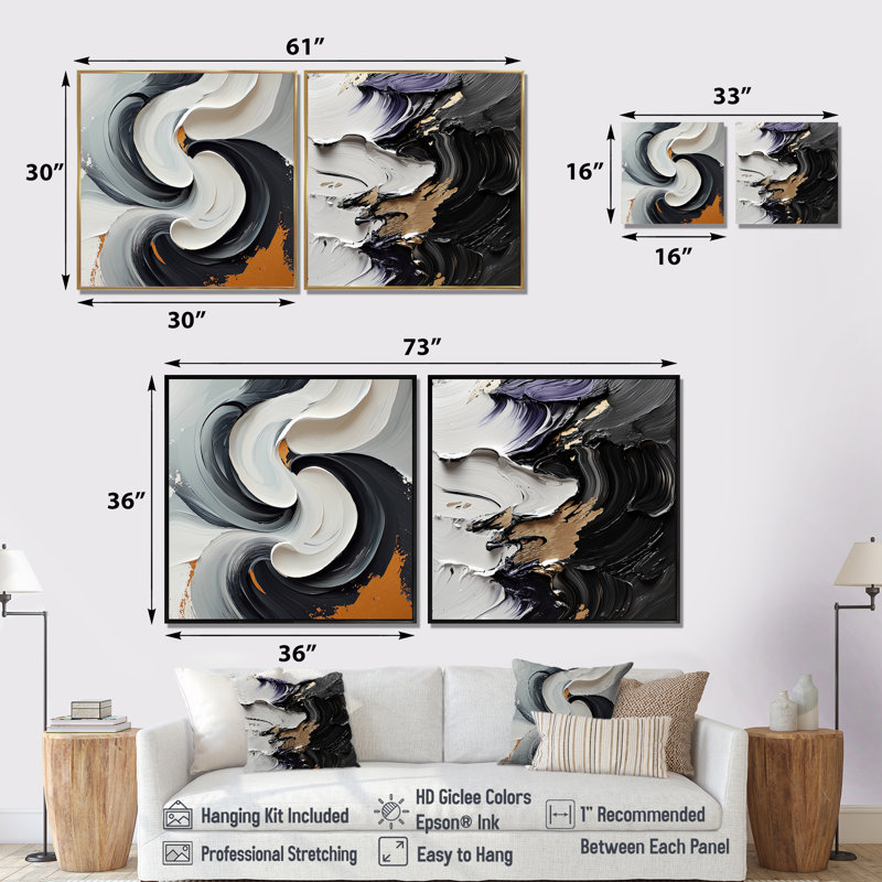 Abstrait abstrait de l'obscurité et de la lumière IV - Art mural moderne - ensemble de 2 décorations murales abstraites, Noir