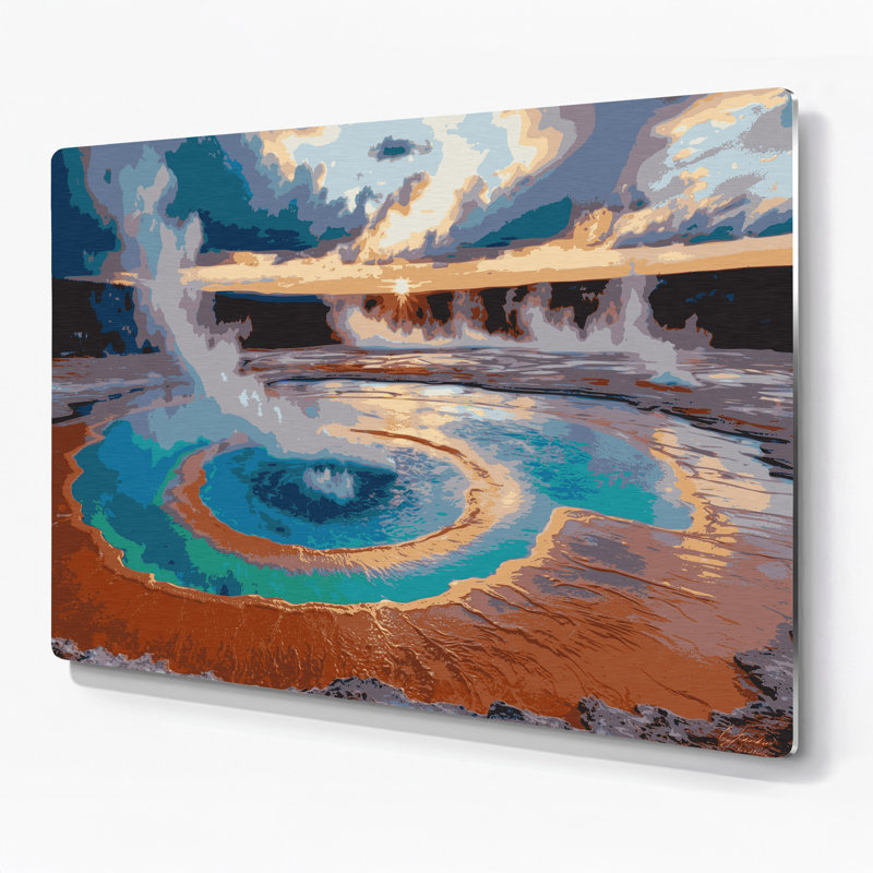 Art mural gris en métal avec villes, Parc national de Yellowstone, H 24 po x l 36 po