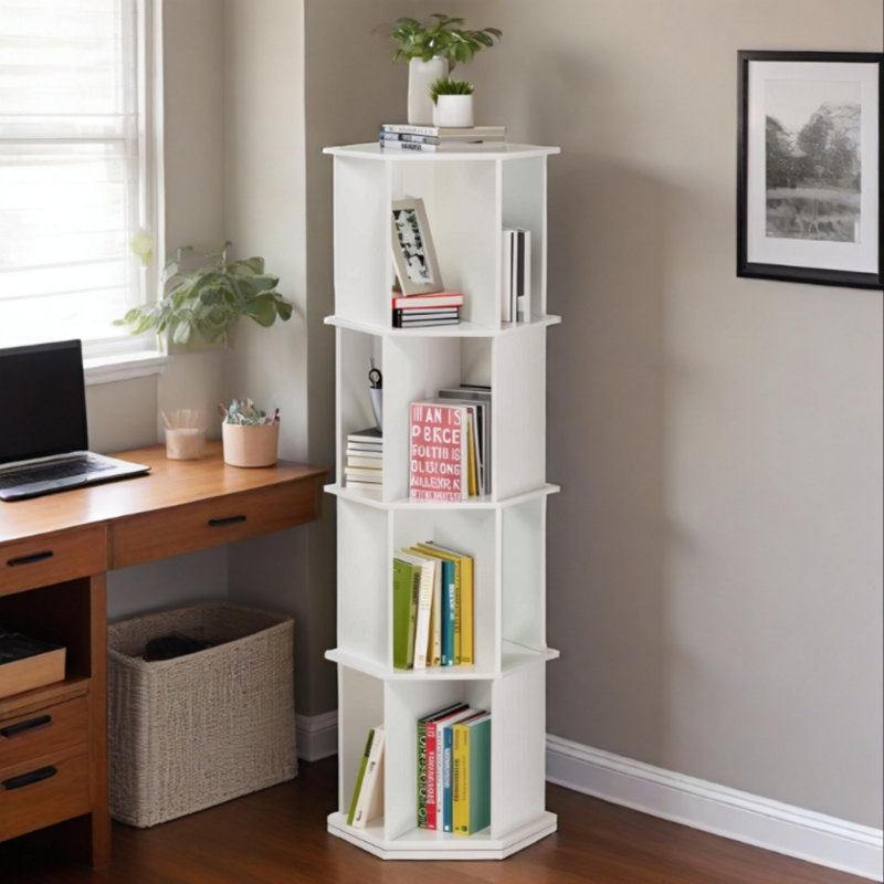 Spinks 360° Rotating Bookshelf, 4 Tiers Corner Shelf, Rotating Bookcase For Bedroom, Living Room