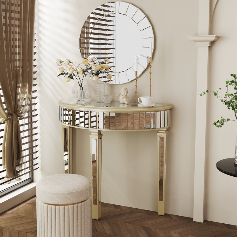 Adriatik 35.4" Half-Round Mirrored Console Table