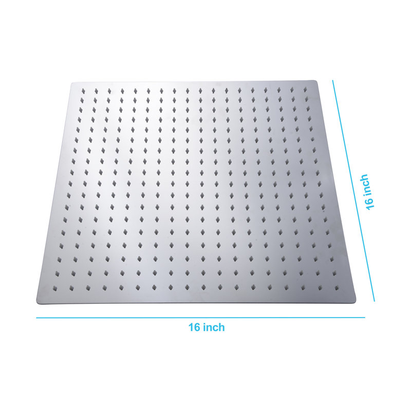 16 Inch Stainless Steel Shower Head, Square, Polished Chrome