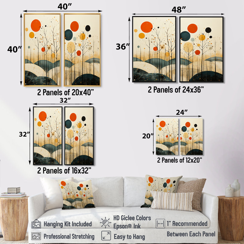 Oasis colorée de style Mid-Century coloré multicolore - art mural moderne multicolore, 32" H x 32" W, Black