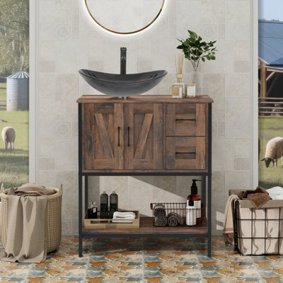 30'' Free-Standing Farmhouse Single Bathroom Vanity With Sink