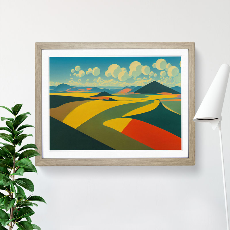 Abstract Meadow Landscape Vol.2 - Framed Print, 46cm H x 64cm W x 2cm D, Oak