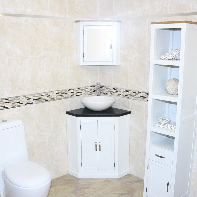 Aneko 550mm Single Bathroom Vanity with Vessel Stone Basin, Grey, Black Quartz