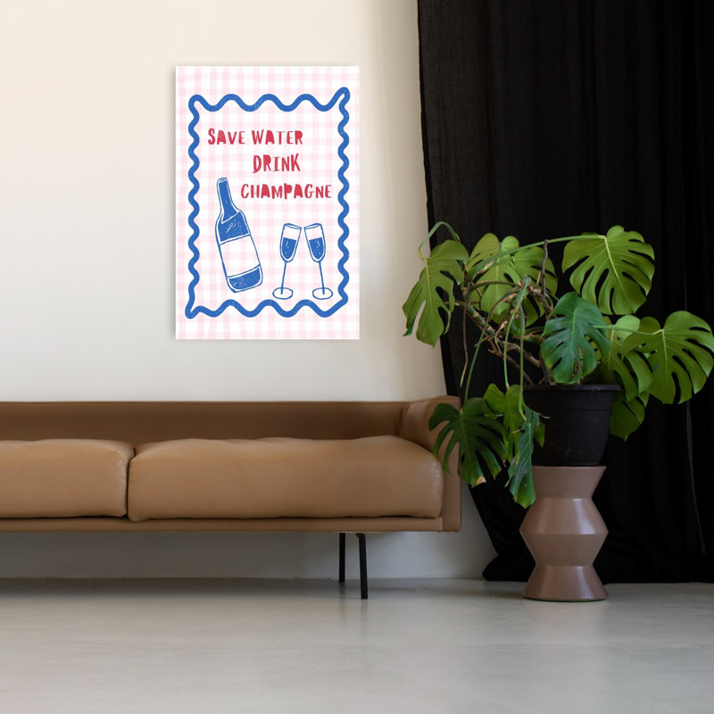 «Save Water Drink Champagne», reproduction d'art murale contemporaine, 48" H x 32" W