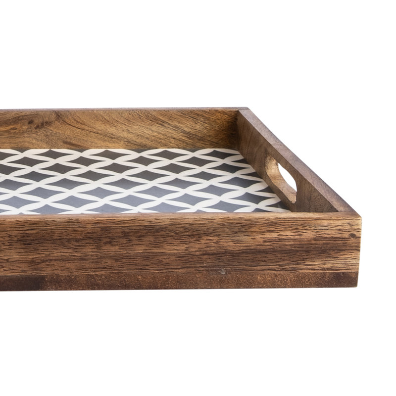 Amalgre Solid Wood Tray, Grey/White