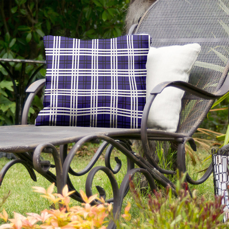 Housse de coussin d'extérieur carré R-Baltimore Football, 16 po x 16 po, Mauve / noir / blanc R-Baltimore
