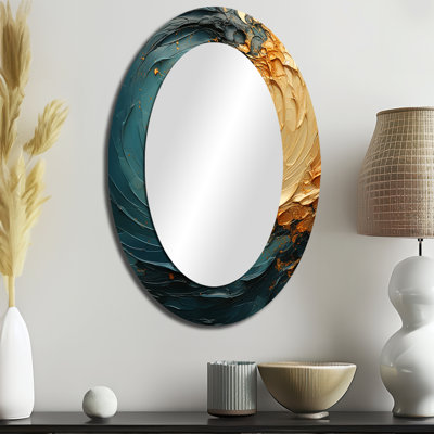 Or bleu sarcelle océan spirale IV - décor de miroir mural ovale doré