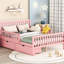 Lit plateforme en bois massif rose avec garde-corps, solutions de rangement et utilitaire-662561073-662561078