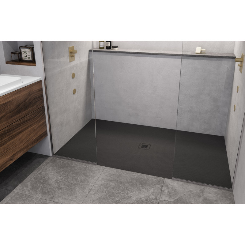 Feel 66" W x 32" D Shower Base, Slate Black 