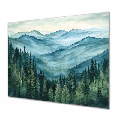 Woodland Peaks III - montagnes, décoration murale en métal, reproduction d'art traditionnelle en métal