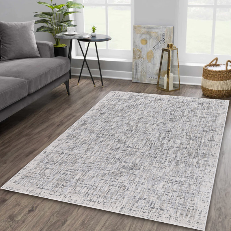 Parkwoods Collection Abstract Hash Design Neutral Area Rug, Rectangle 1'9" x 2'9"