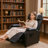 Manual Recliner with Cup Holder & Auto Footrest – Black PU