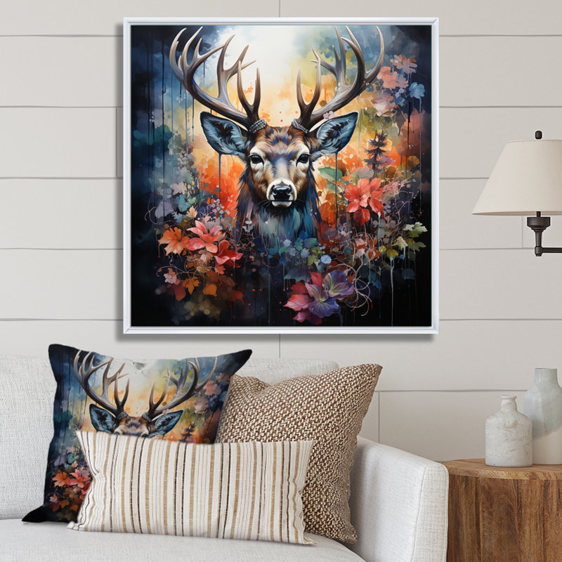 Berkant Deer Wilderness Symphony - impression, 16" H x 16" W, Silver Picture Framed