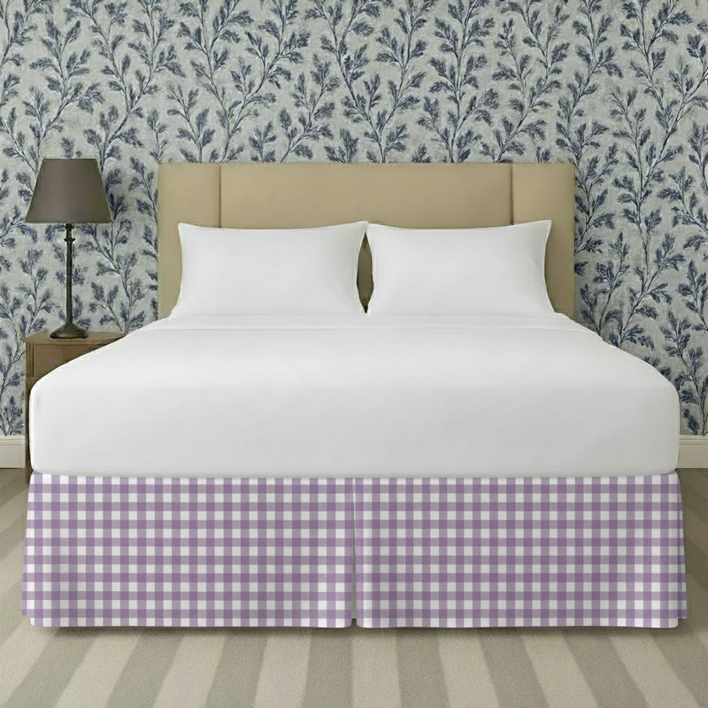 Gingham Pattern Tailored Bed Skirt 15" Drop Length, Twin XL, Lilac