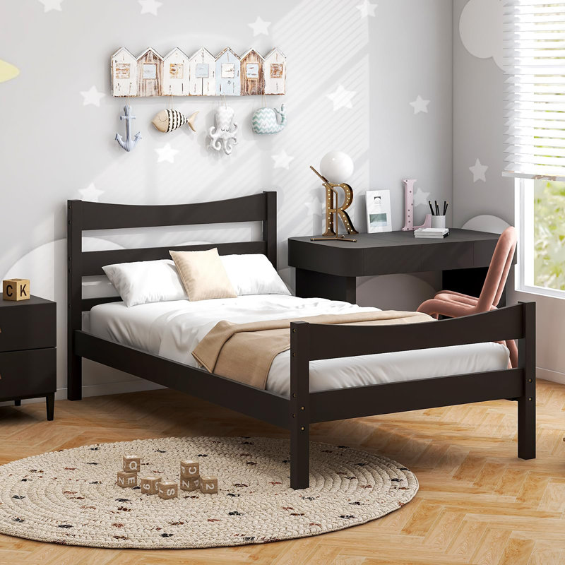Cadre de lit simple en bois de style rustique pour enfants, Espresso