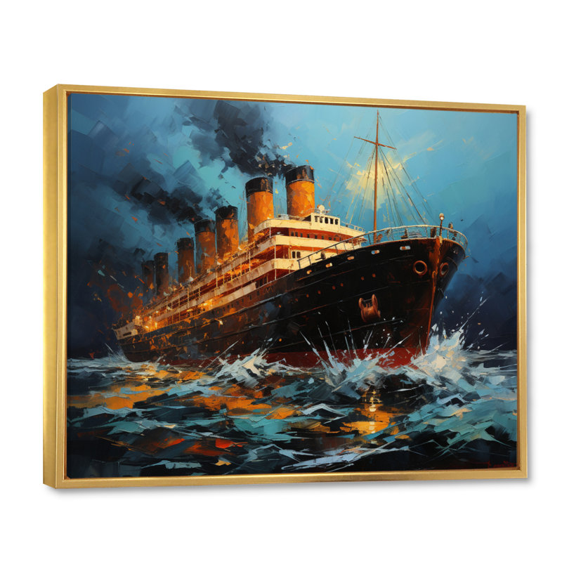 Boat Titanic Collage Interwoven II - Imprimé, Cadre flottant doré, H 16 po x l 32 po x P 1 po