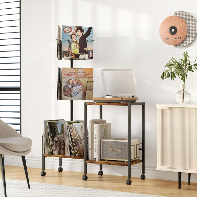 Vinyl Record Player Stand With 360° Rotating Storage, Turntable Table For Living Room, Holds Up To 200 Albums, Durable Multi-Functional Display And Organizer