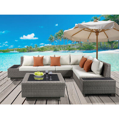 PATIO SECTIONAL SOFA W/4 PILLOWS & COFFEE TABLE
