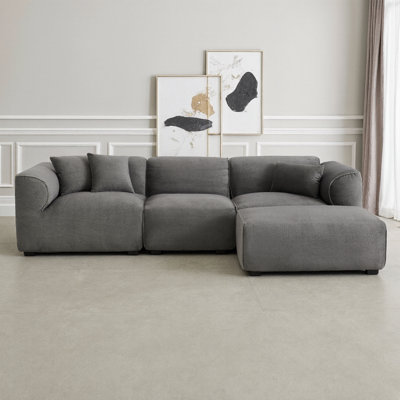 Ensemble de canapé de luxe en velours beige à 4 places avec repose-pieds et coussins