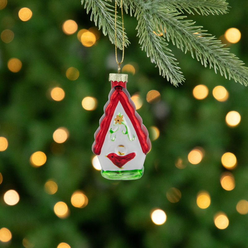 Ornement de Noël 3,25 "rouge et blanc avec verre cardinal