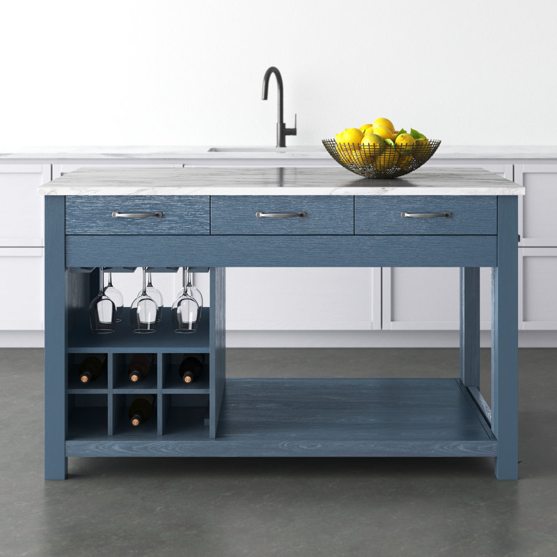 Îlot de cuisine extensible Alez, Bleu