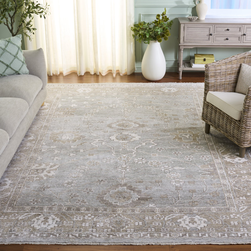 Oushak Hand Knotted Viscose Rug, Rectangle 8' x 10'