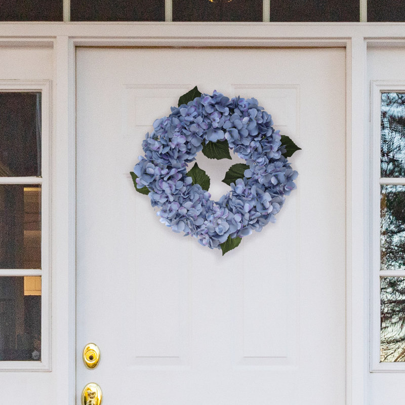 8-Inch Hydrangea Lighted Silk Wreath - Faux Floral with Lights