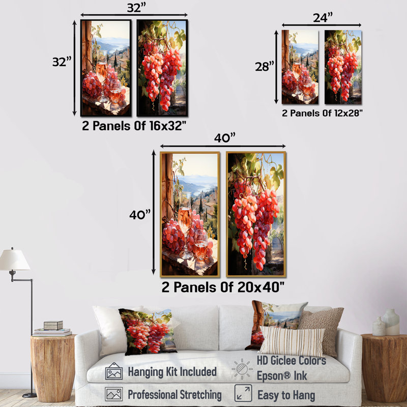 Vineyard Gentle Impression I - Ensemble de 2 décorations murales vin, H 28 po x l 25 po, Toile tendue