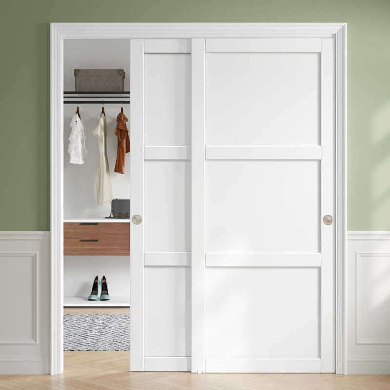 3-Panel Bypass Sliding Closet Doors With Installation Hardware Kit, 64" x 80.75"