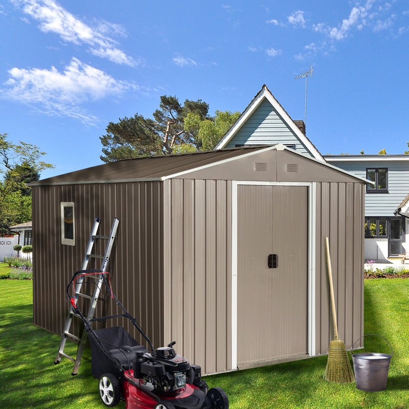 Remise de rangement extérieure en métal 8 pi x 10 pi avec base en métal, avec fenêtre