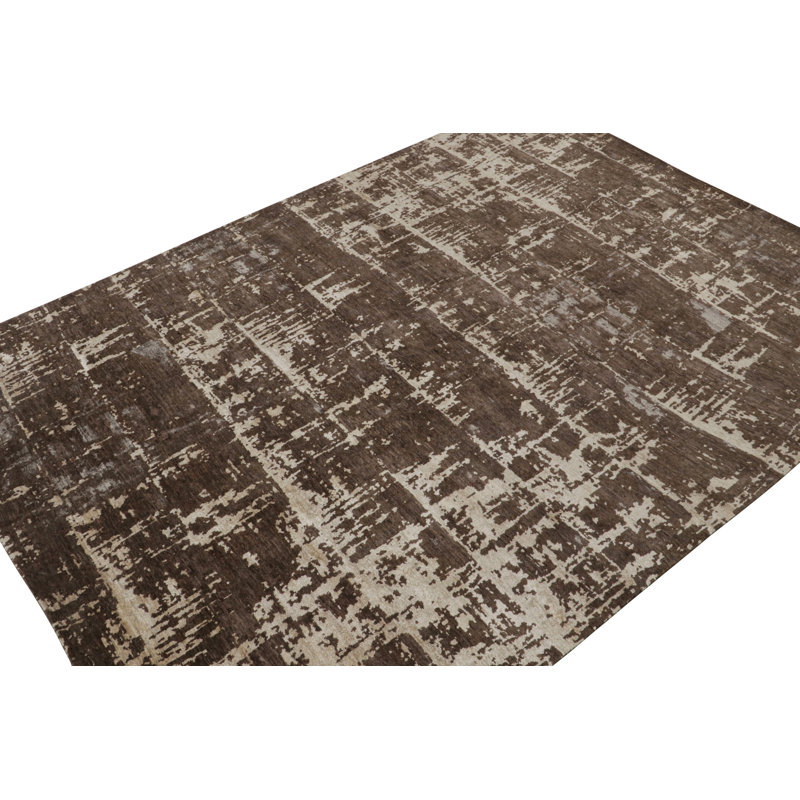 Modern Hand Knotted Geometric Area Rug, Rectangle 9' x 12'