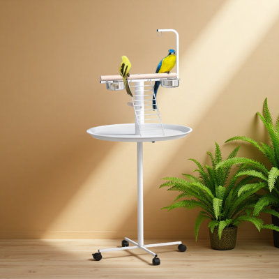 Bird Stand with Wheels, Perches, Feed Bowls, Round Tray for Parrot