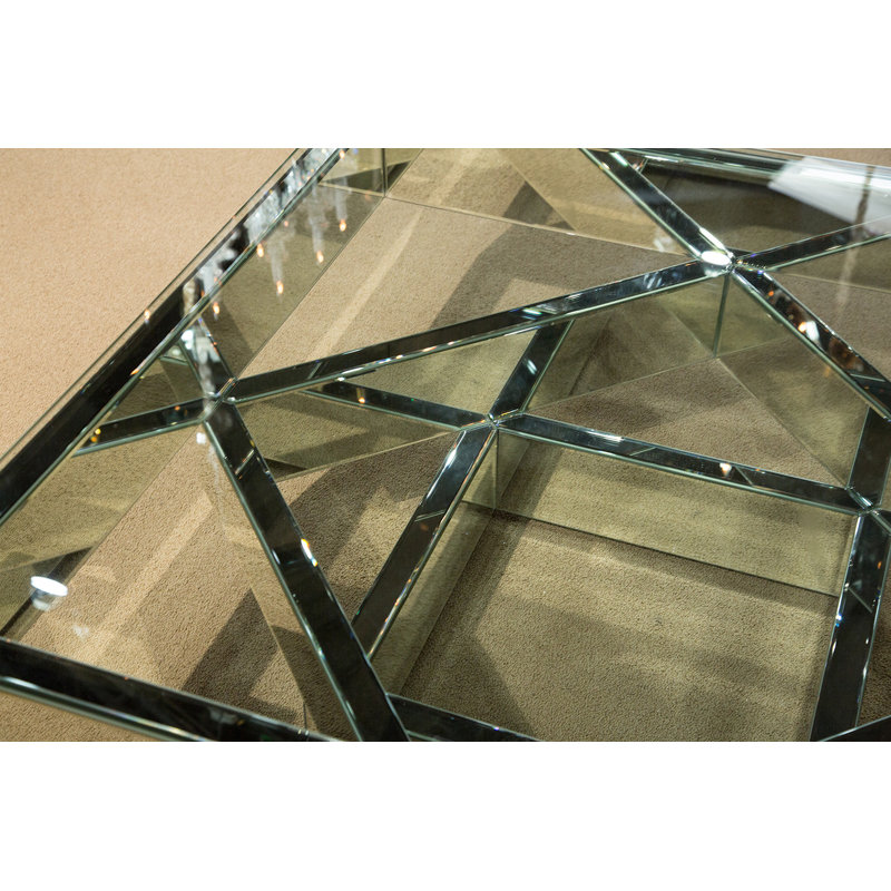 Montreal Mirrored Glass Square Coffee Table in Silver